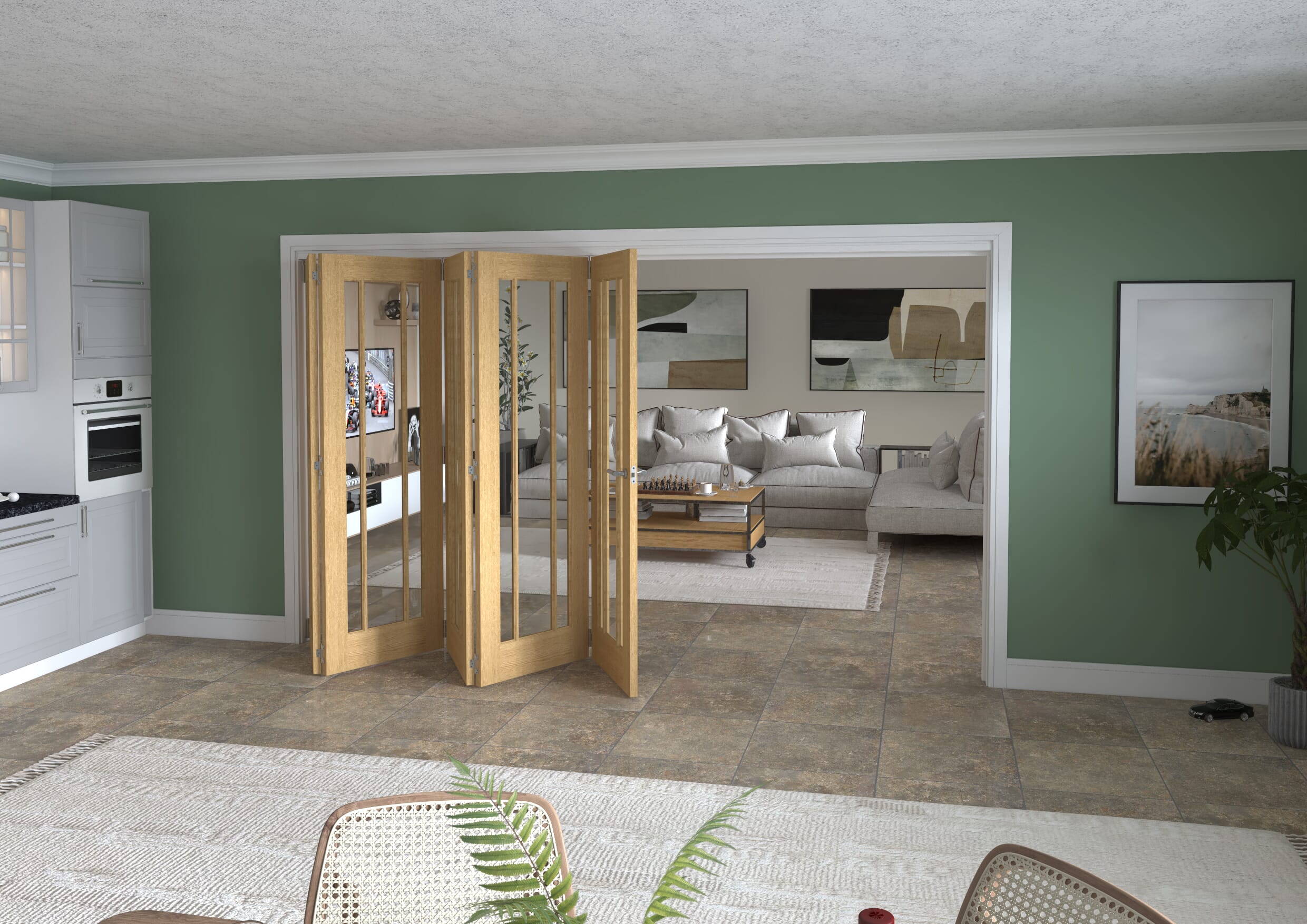 3511x2060x133mm Lincoln Clear Glazed Oak Roomfold Grande (5+0)