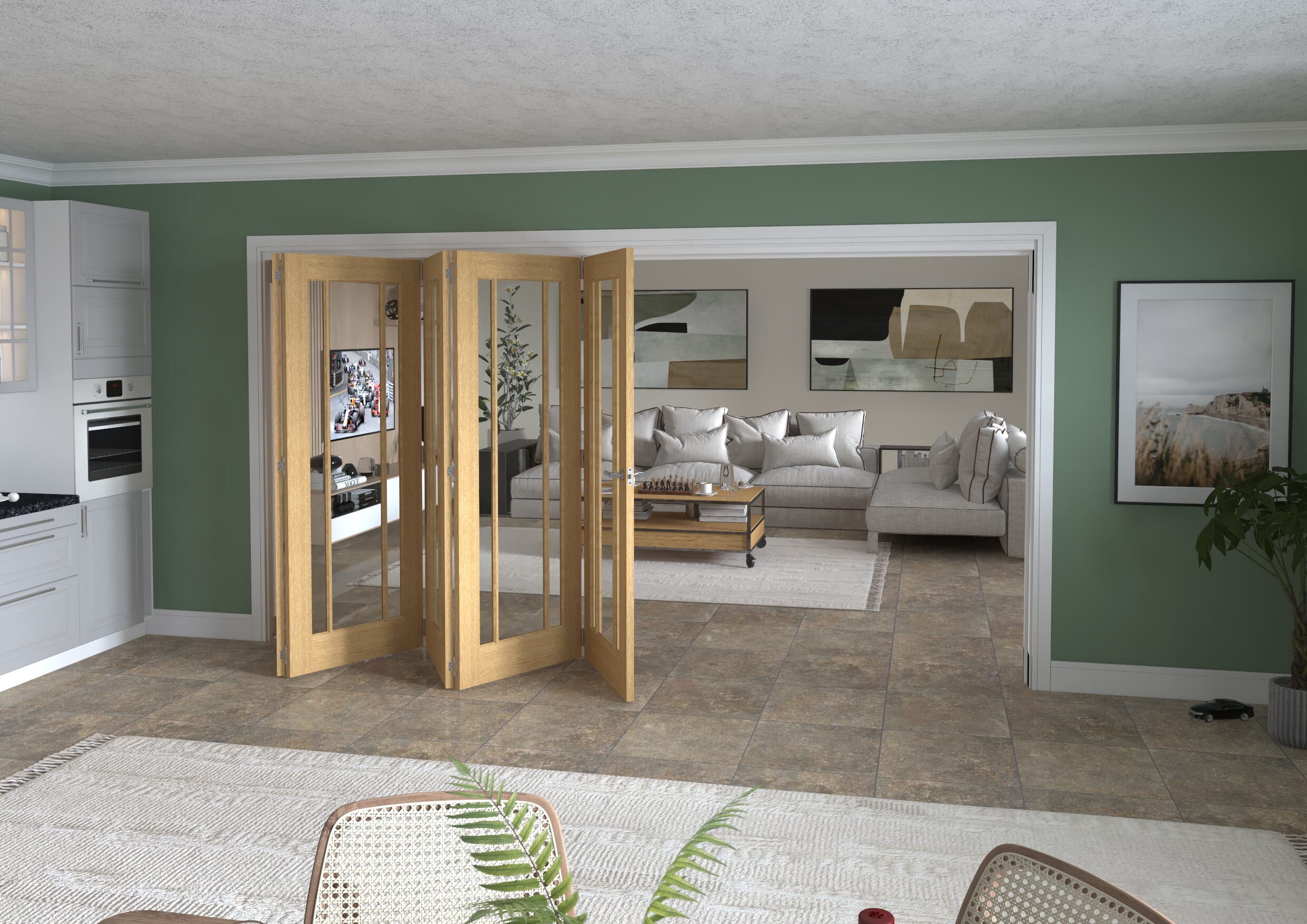 3891x2060x133mm Lincoln Clear Glazed Oak Roomfold Grande (5+0)