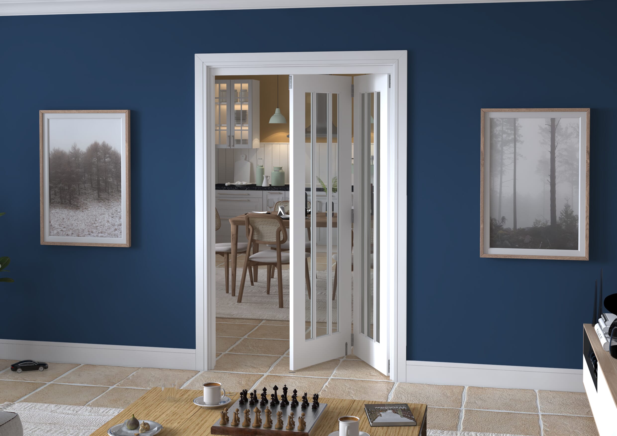 1295x2060x133mm Lincoln Clear Glazed White Roomfold Grande (2+0)