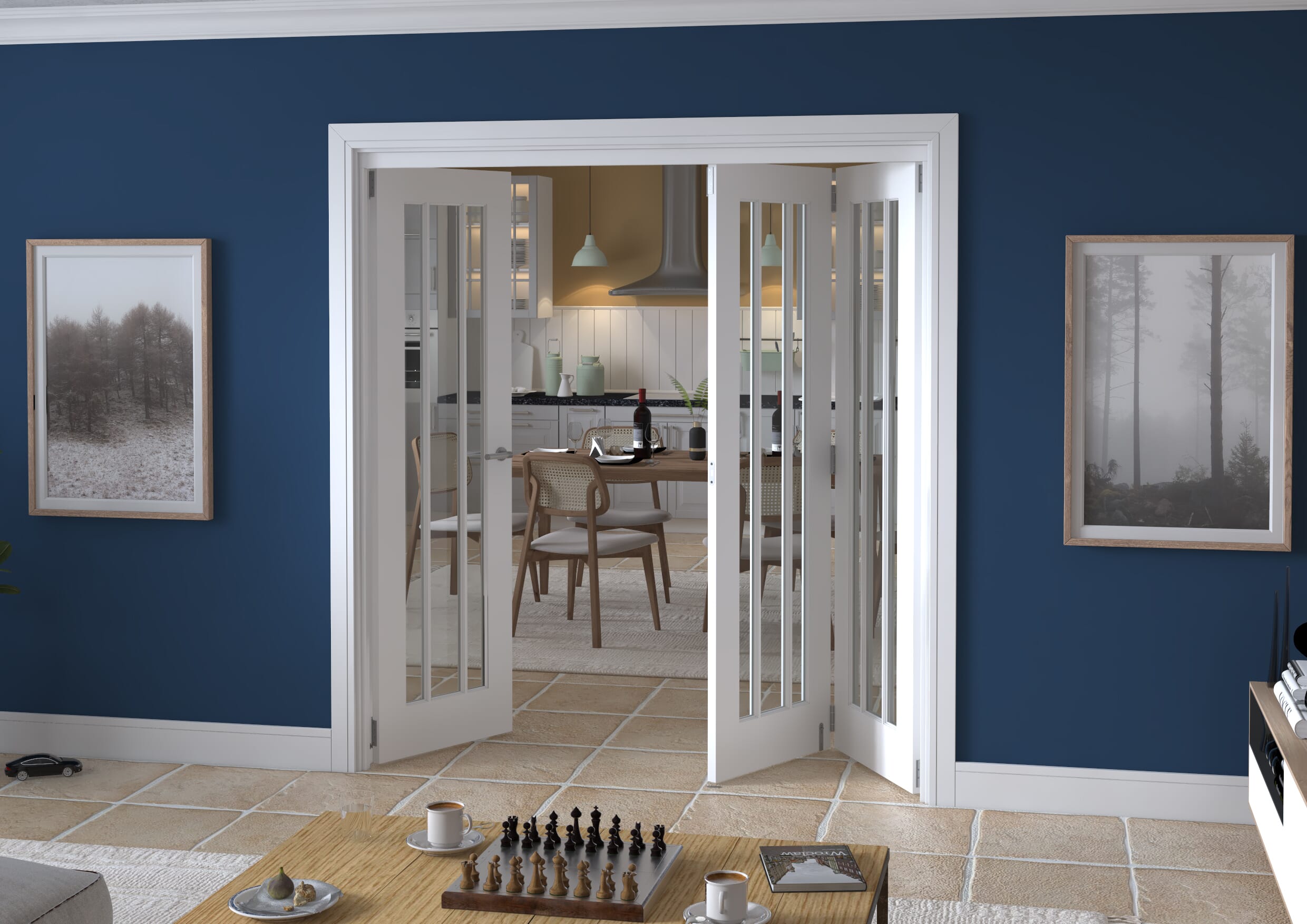 1915x2060x133mm Lincoln Clear Glazed White Roomfold Grande (2+1)