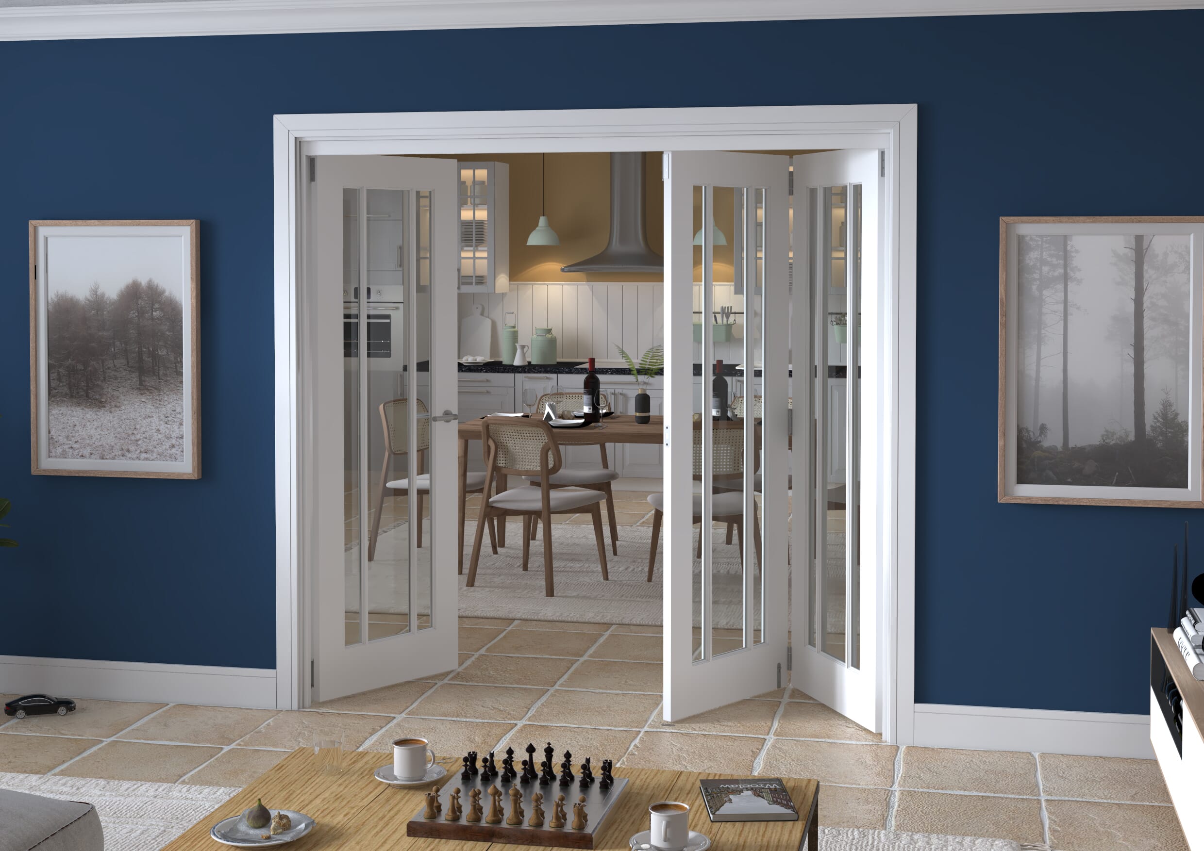 2143x2060x133mm Lincoln Clear Glazed White Roomfold Grande (2+1)