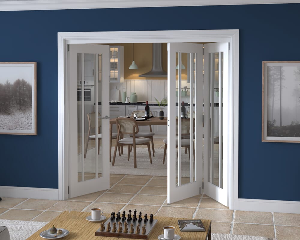 2143x2060x133mm Lincoln Clear Glazed White Roomfold Grande (2+1)