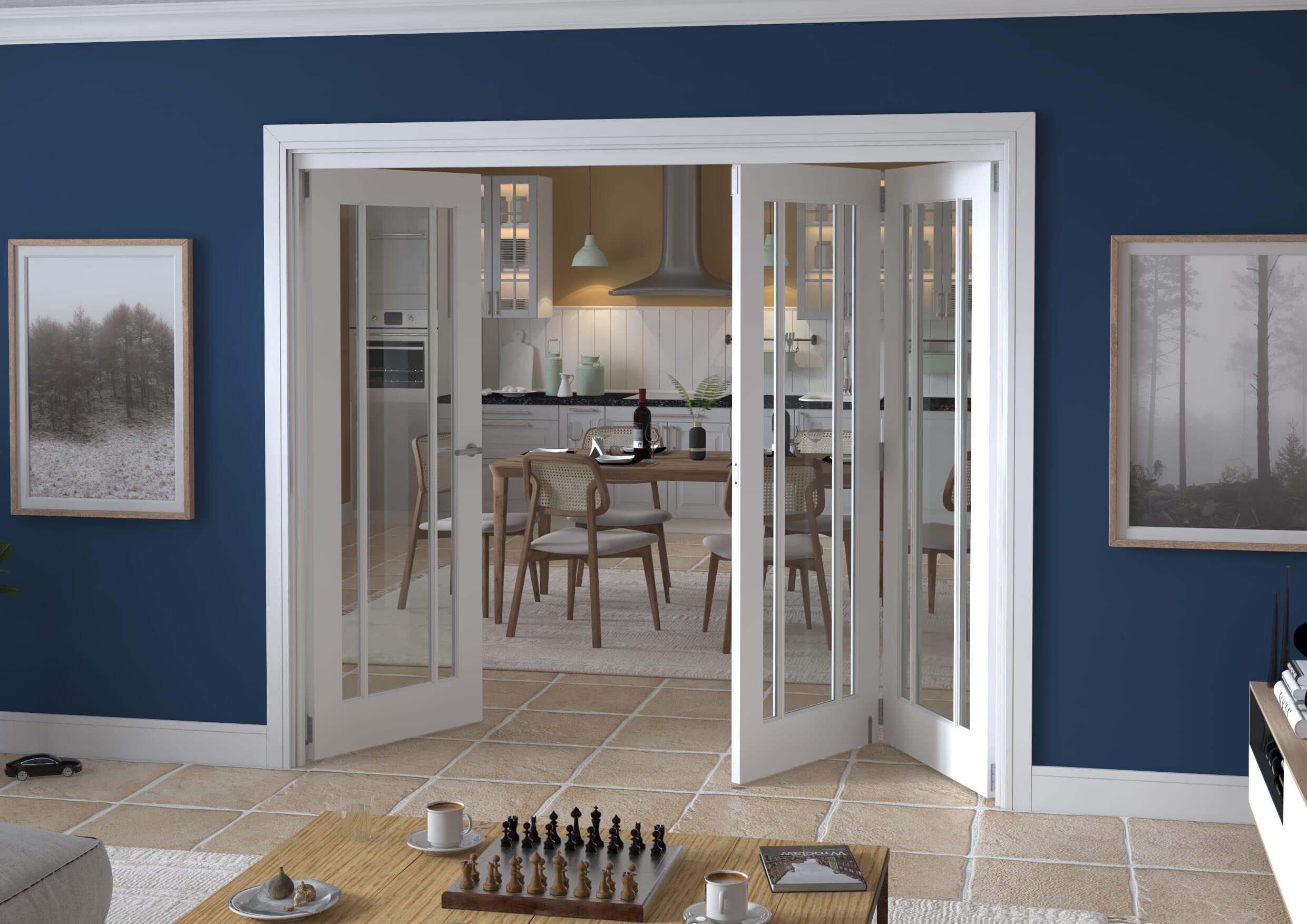 2371x2060x133mm Lincoln Clear Glazed White Roomfold Grande (2+1)