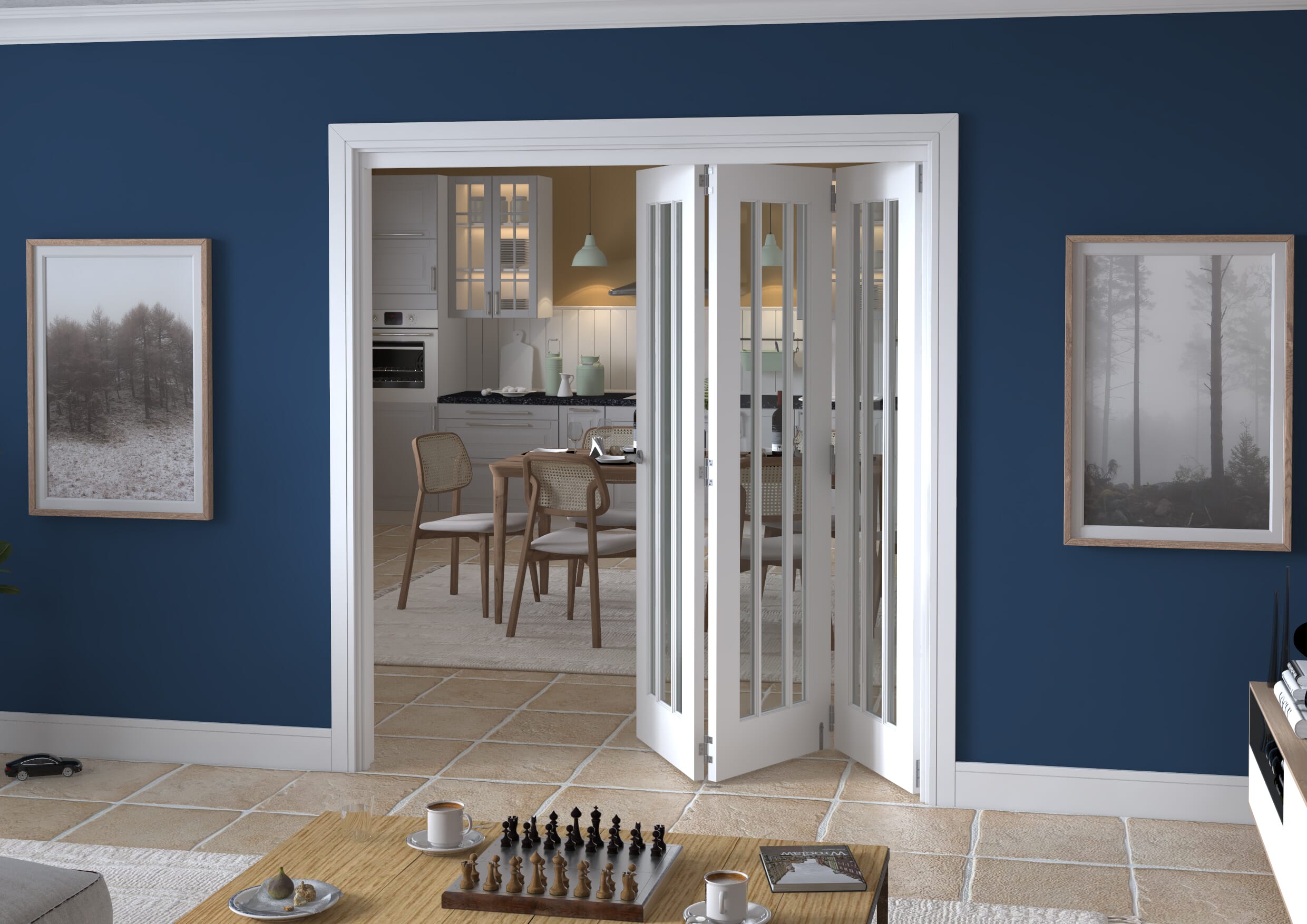 1905x2060x133mm Lincoln Clear Glazed White Roomfold Grande (3+0)