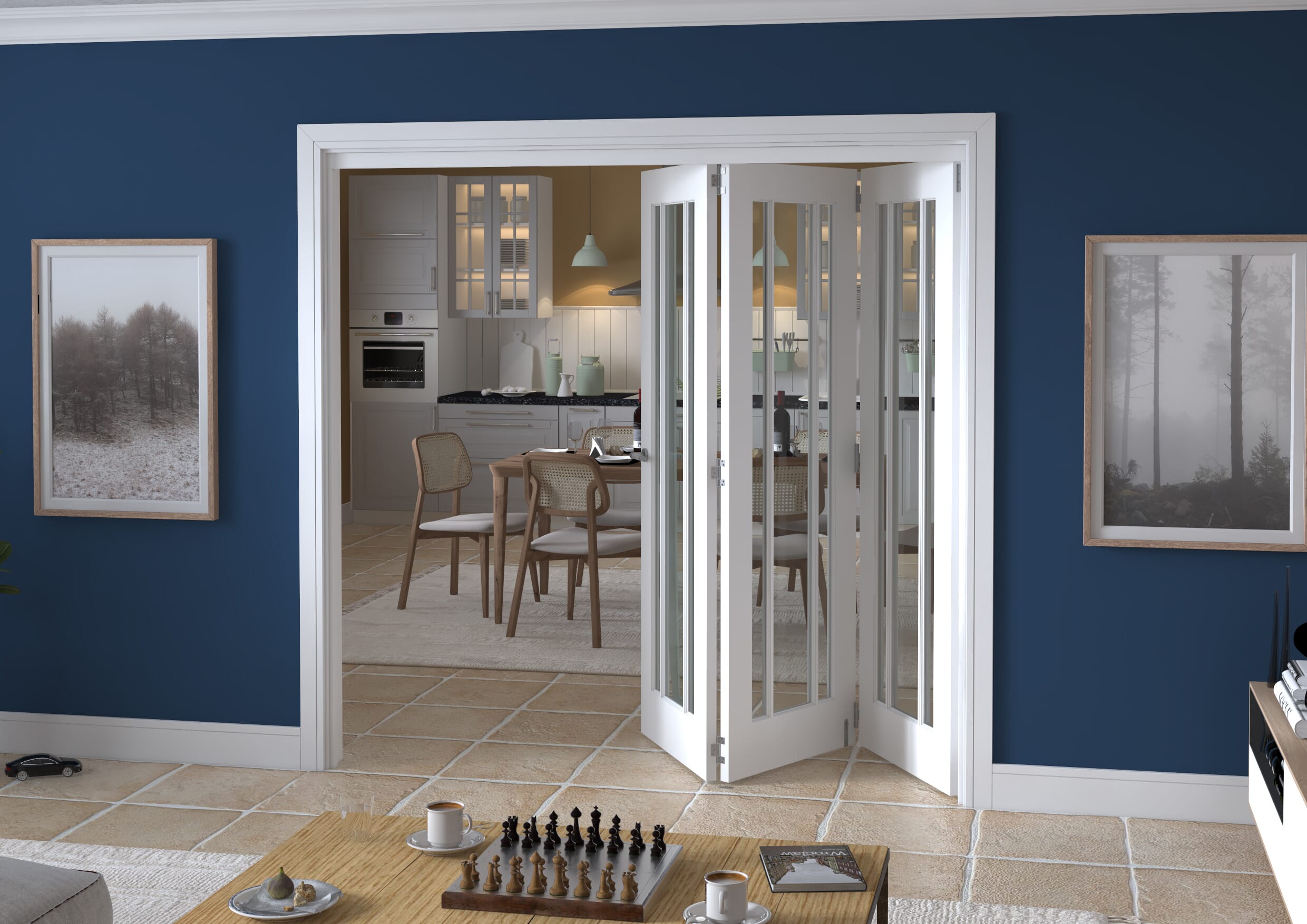 2133x2060x133mm Lincoln Clear Glazed White Roomfold Grande (3+0)