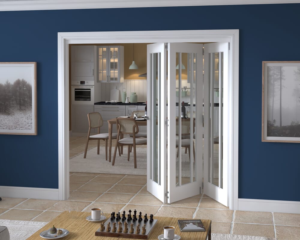 2133x2060x133mm Lincoln Clear Glazed White Roomfold Grande (3+0)