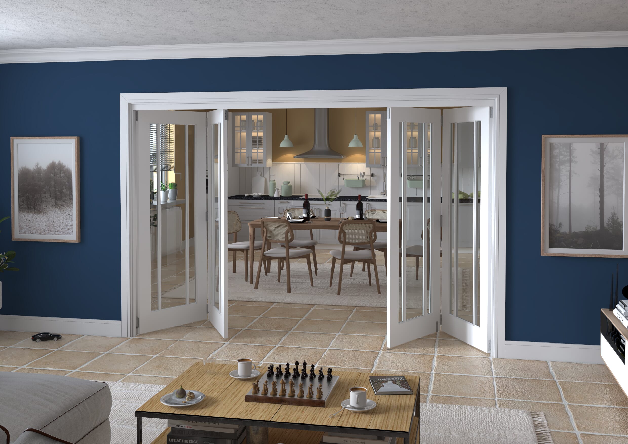 3136x2060x133mm Lincoln Clear Glazed White Roomfold Grande (2+2)
