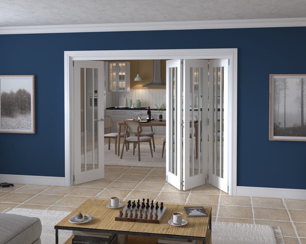 2528x2060x133mm Lincoln Clear Glazed White Roomfold Grande (3+1)