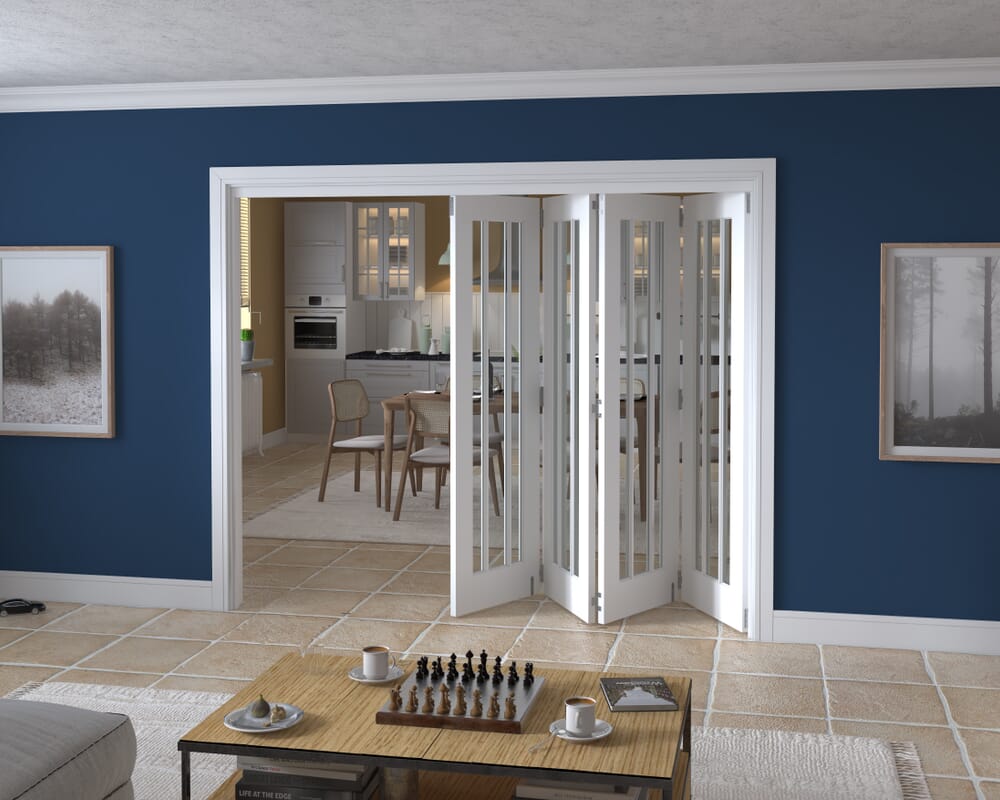 2521x2060x133mm Lincoln Clear Glazed White Roomfold Grande (4+0)