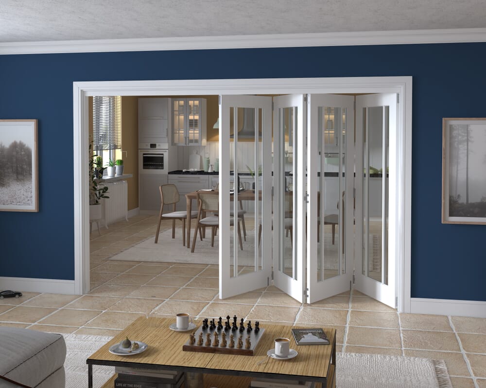 3129x2060x133mm Lincoln Clear Glazed White Roomfold Grande (4+0)