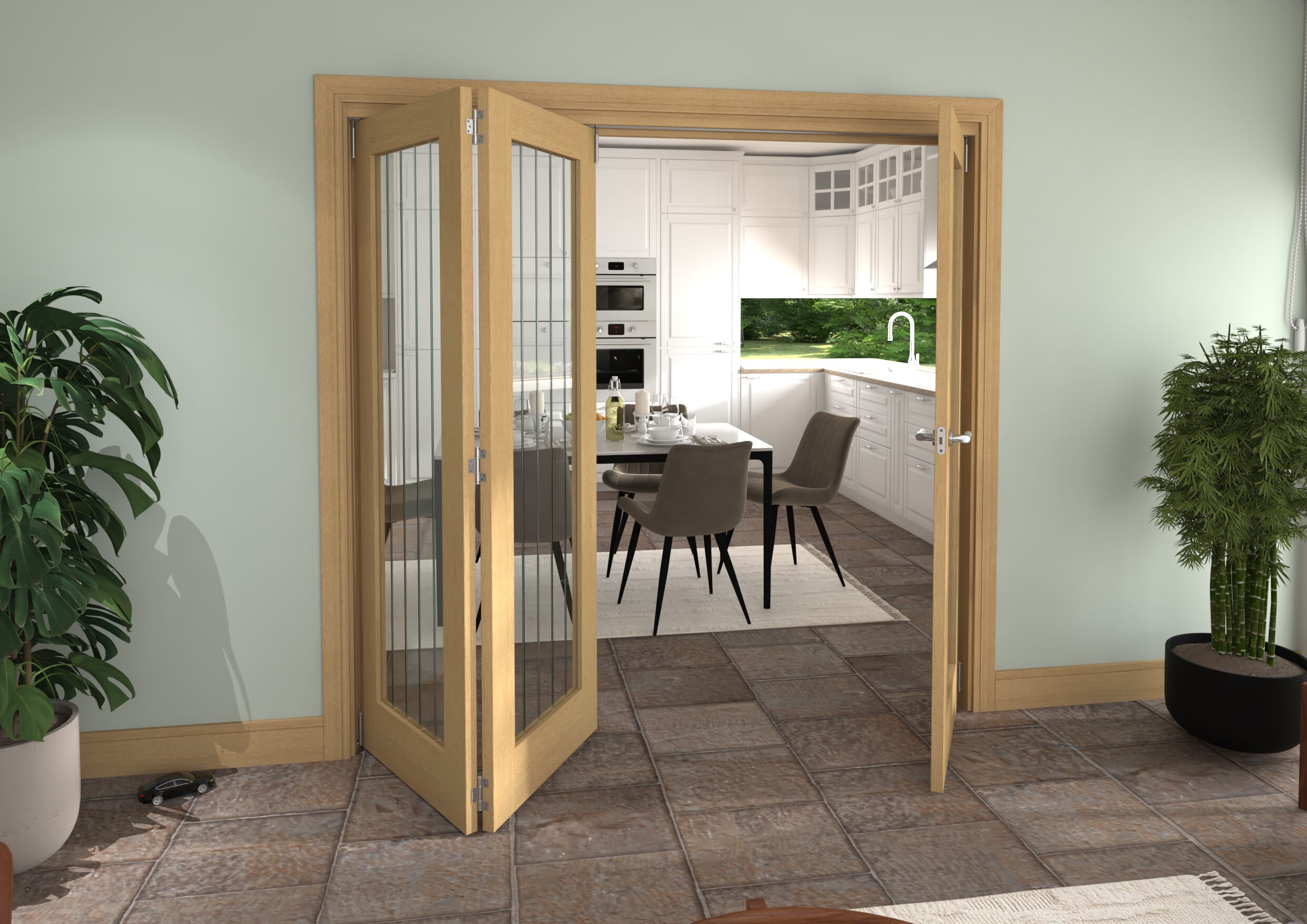 2143x2060x133mm Mexicano Oak P10 Prefinished Roomfold Grande (2+1)