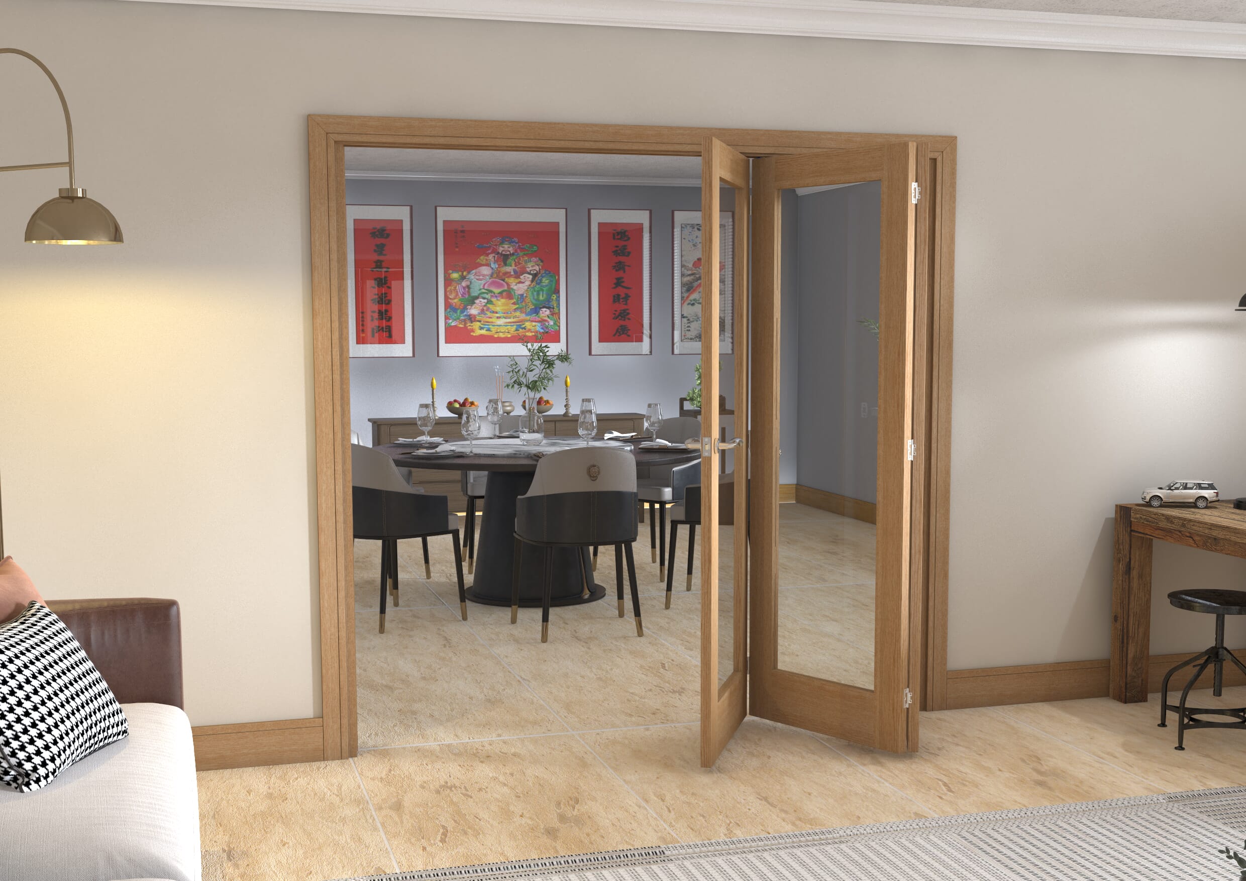 Glazed Oak - 3 Door Roomfold (3 x 27" doors)