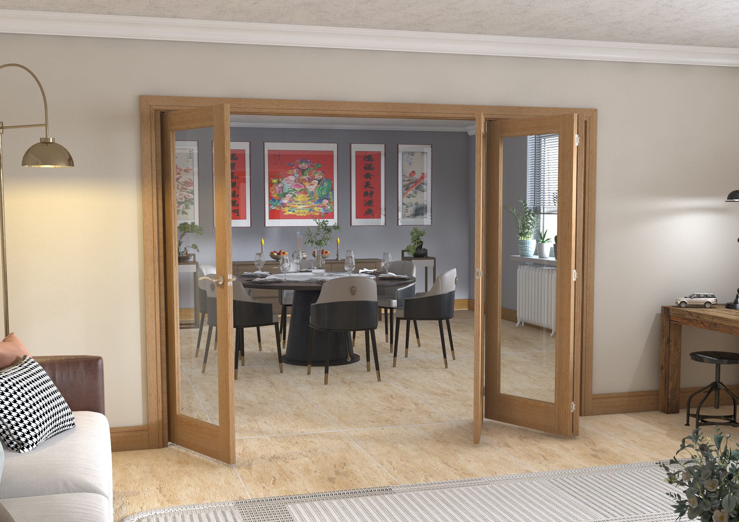 Glazed Oak - 4 Door Roomfold (4 x 27" doors)