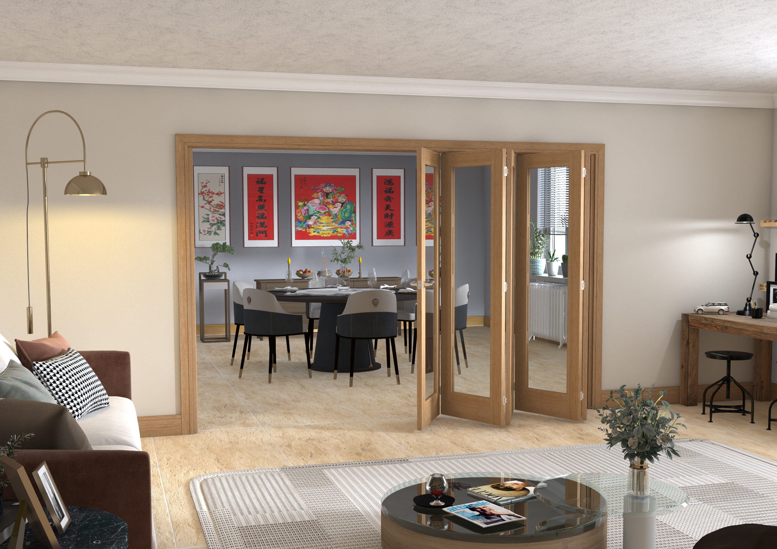 Glazed Oak - 5 Door Roomfold (5 x 24" doors)