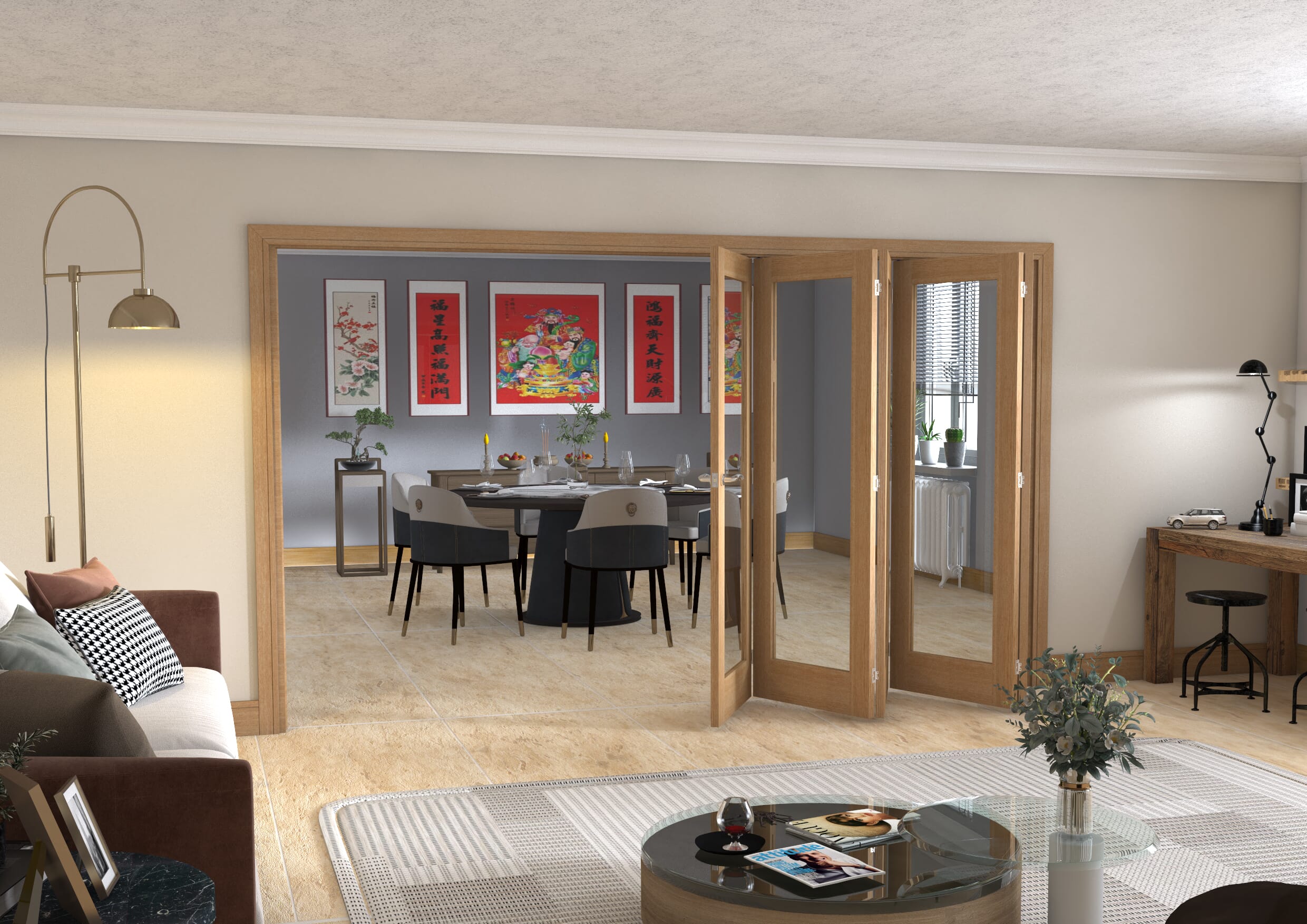 Glazed Oak - 5 Door Roomfold (5 x 27" doors)