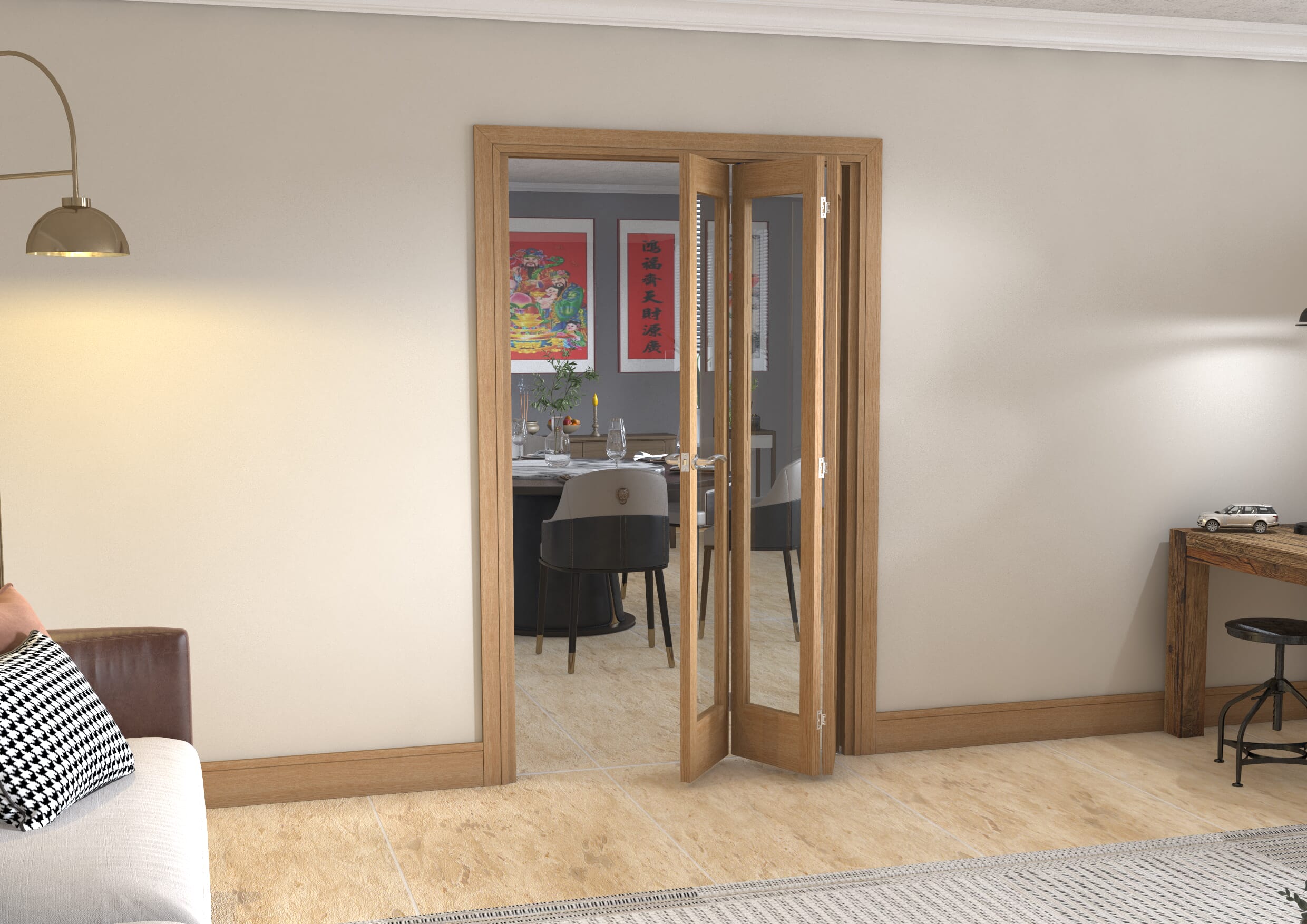 Slimline Glazed Oak - 3 Door Roomfold (3 x 15" doors)