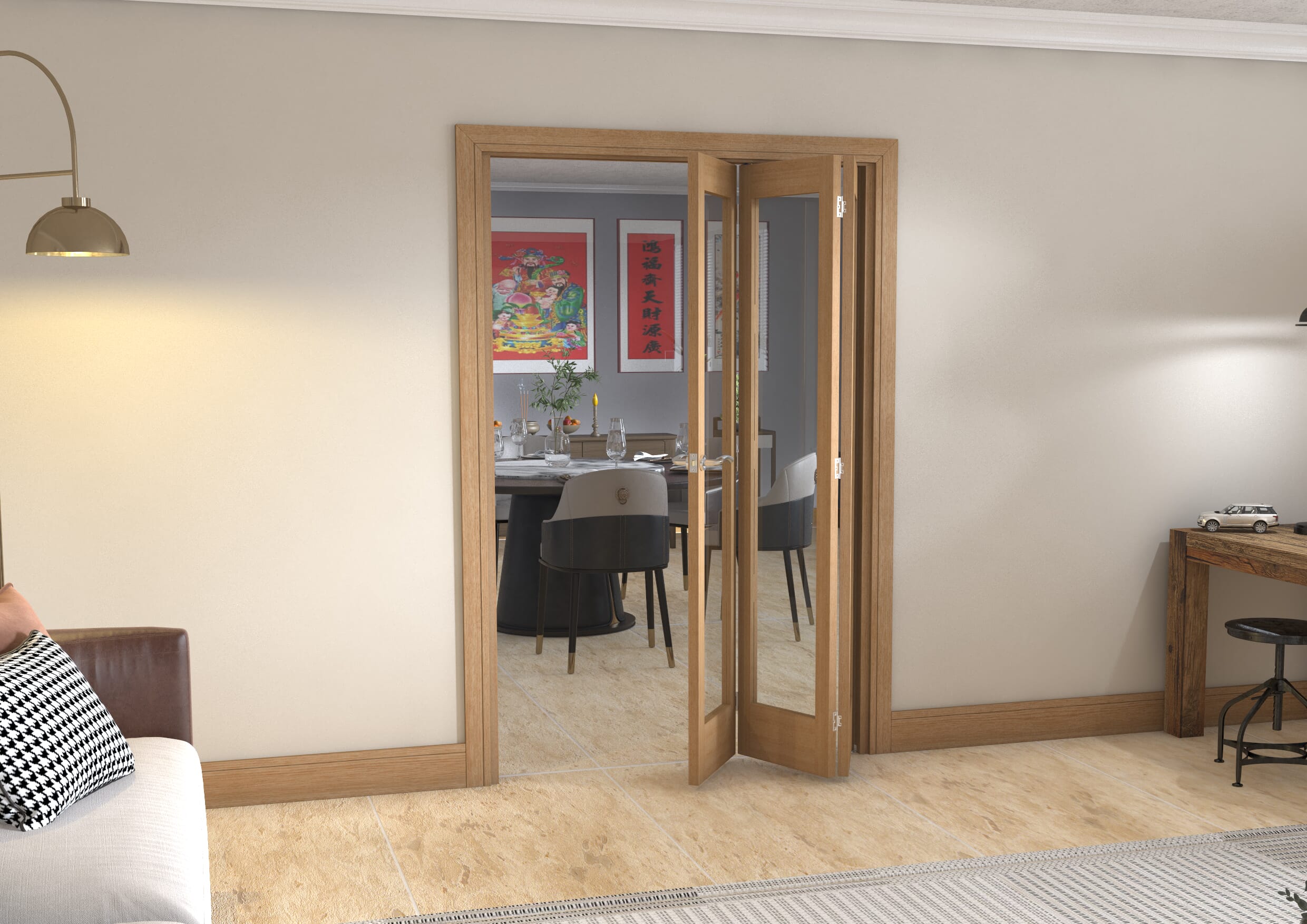 Slimline Glazed Oak - 3 Door Roomfold (3 x 419mm doors)