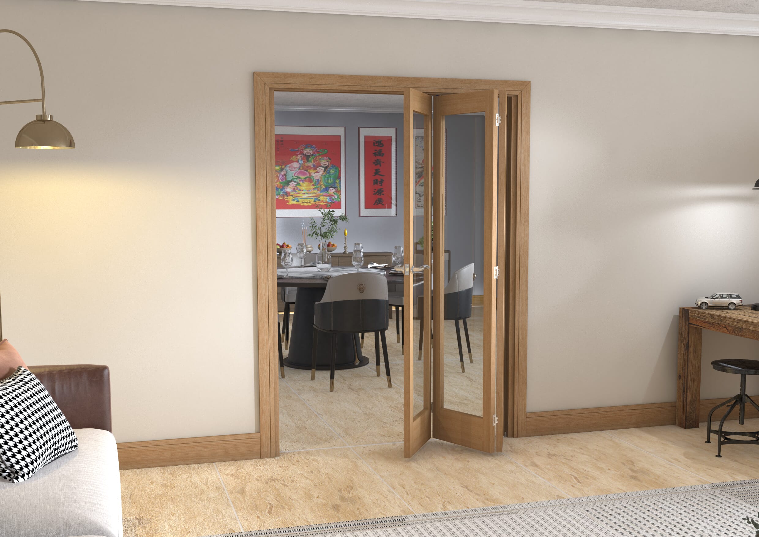 Slimline Glazed Oak - 3 Door Roomfold (3 x 18" doors)