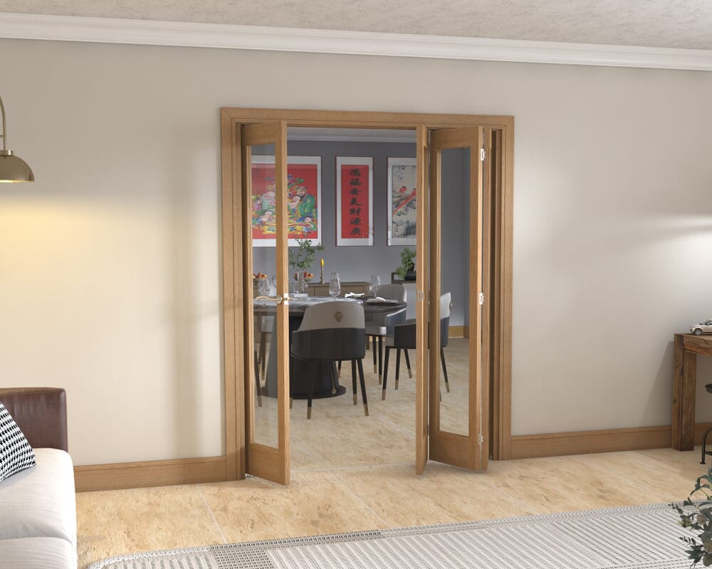 Slimline Glazed Oak - 4 Door Roomfold (4 x 15" doors)
