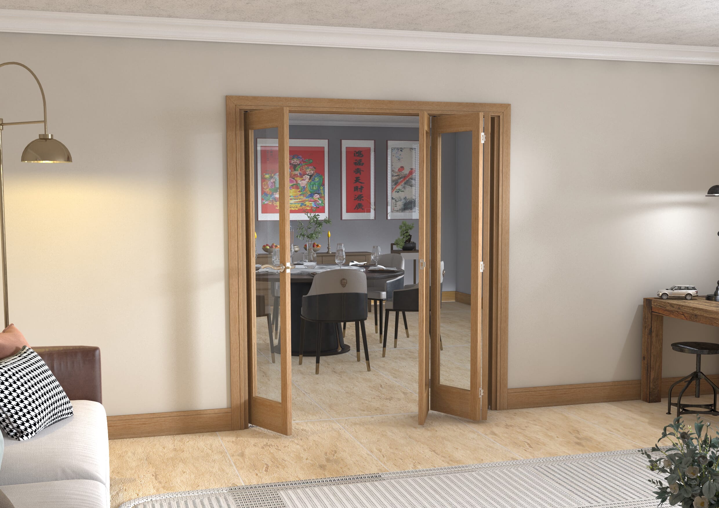 Slimline Glazed Oak - 4 Door Roomfold (4 x 419mm doors)