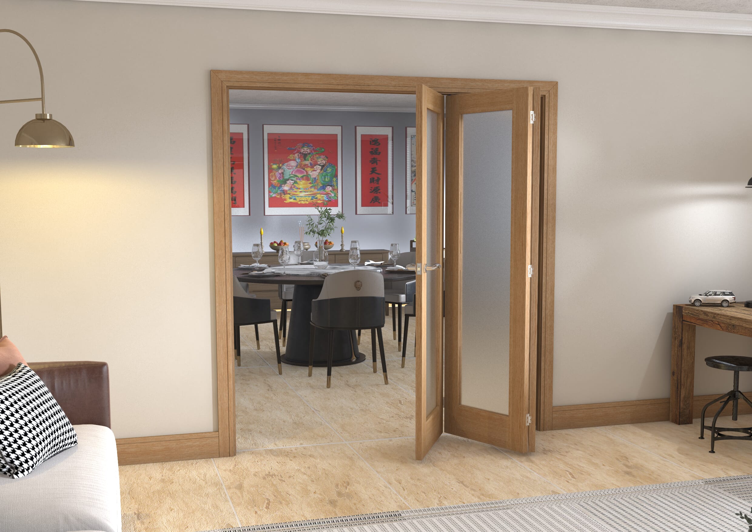 Frosted Glazed Oak - 3 Door Roomfold (3 x 2