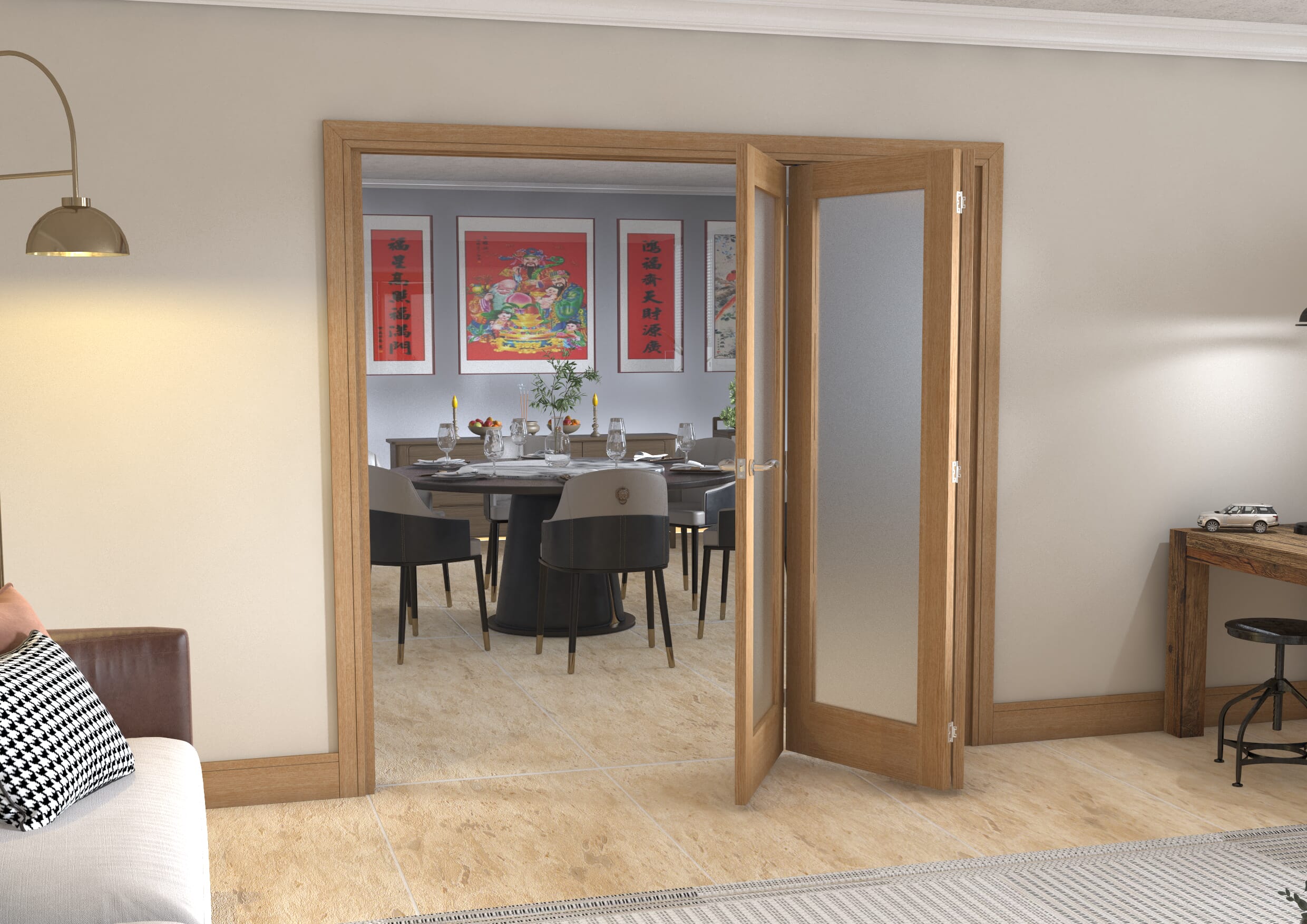 Frosted Glazed Oak - 3 Door Roomfold (3 x 2