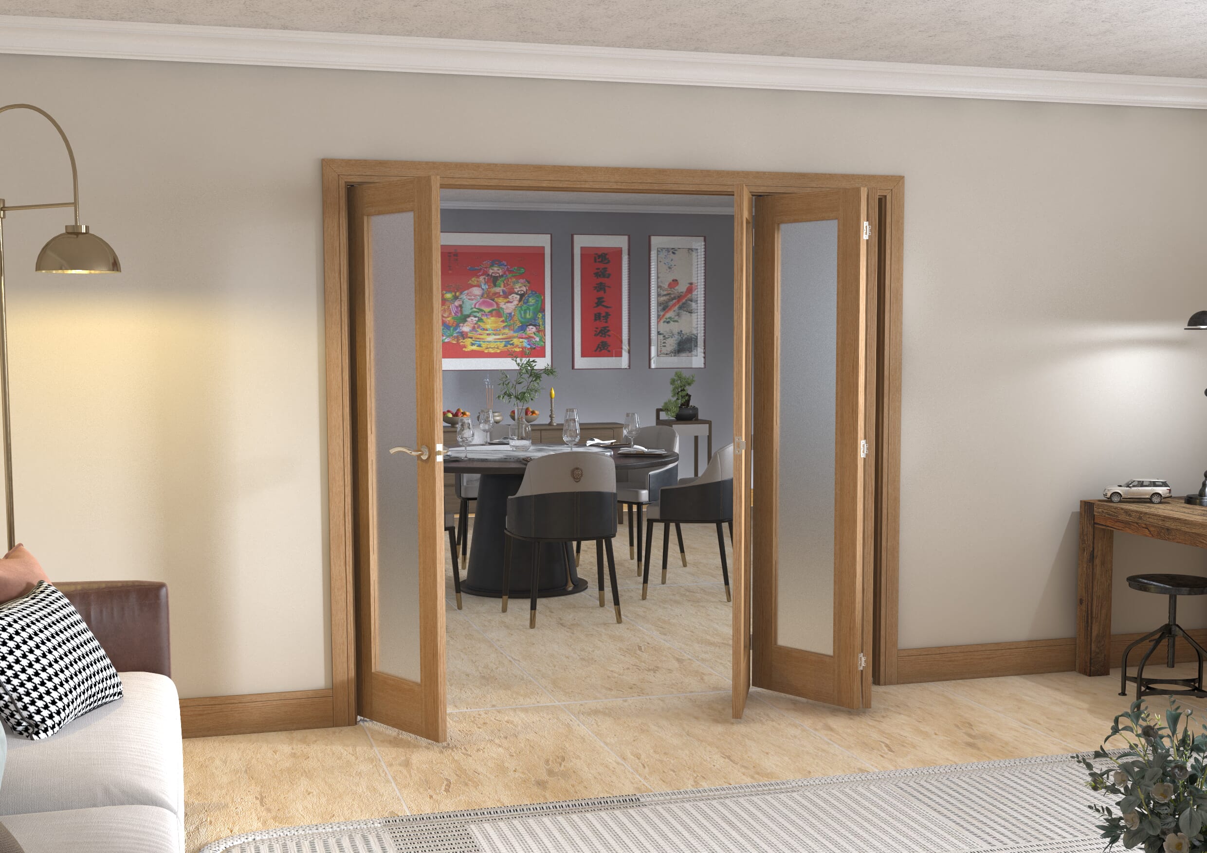 Frosted Glazed Oak - 4 Door Roomfold (4 x 1