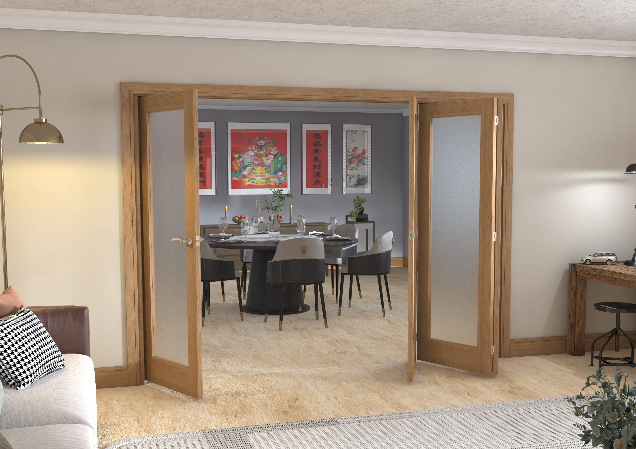 Frosted Glazed Oak - 4 Door Roomfold (4 x 2