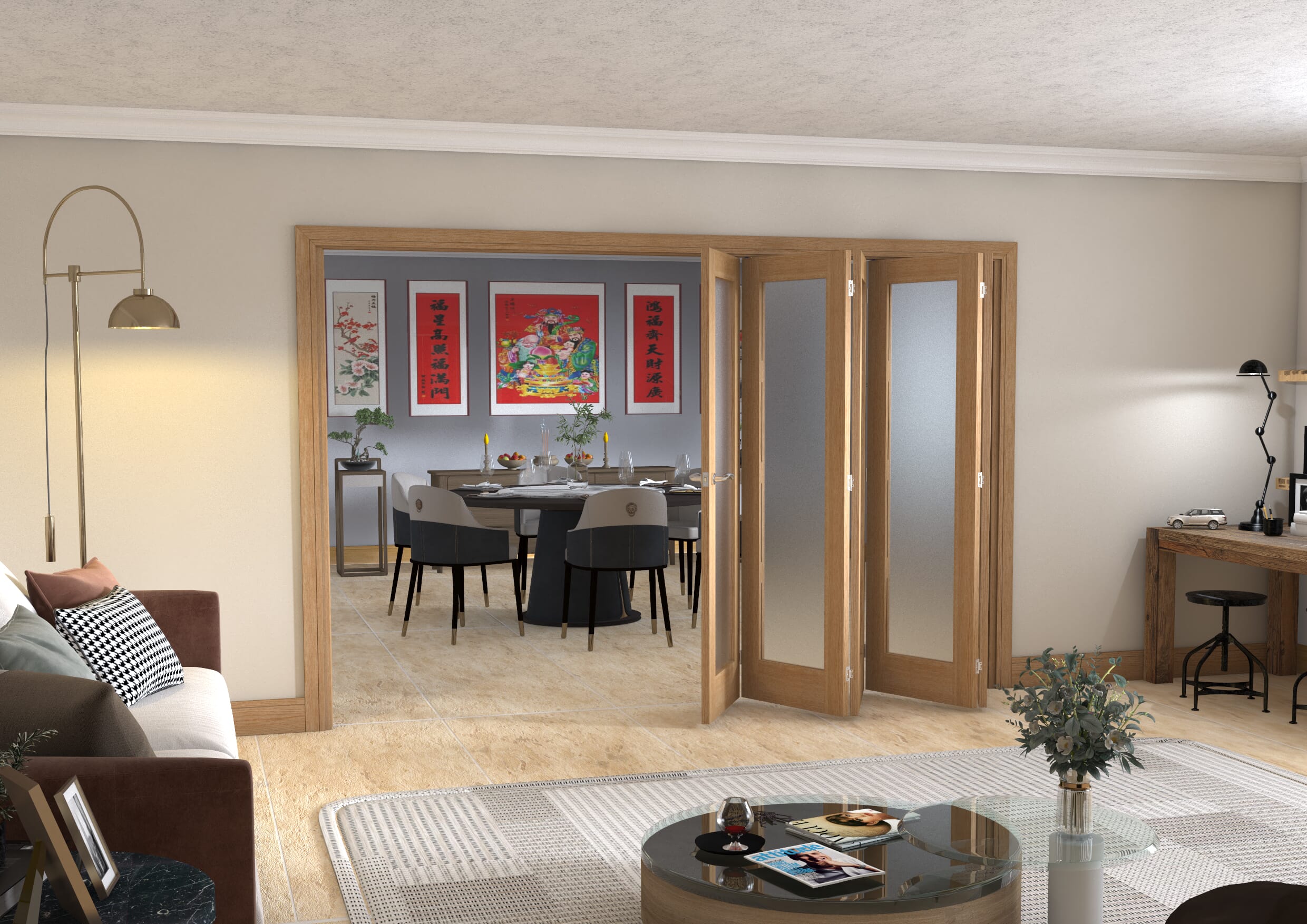 Frosted Glazed Oak - 5 Door Roomfold (5+0 x 2