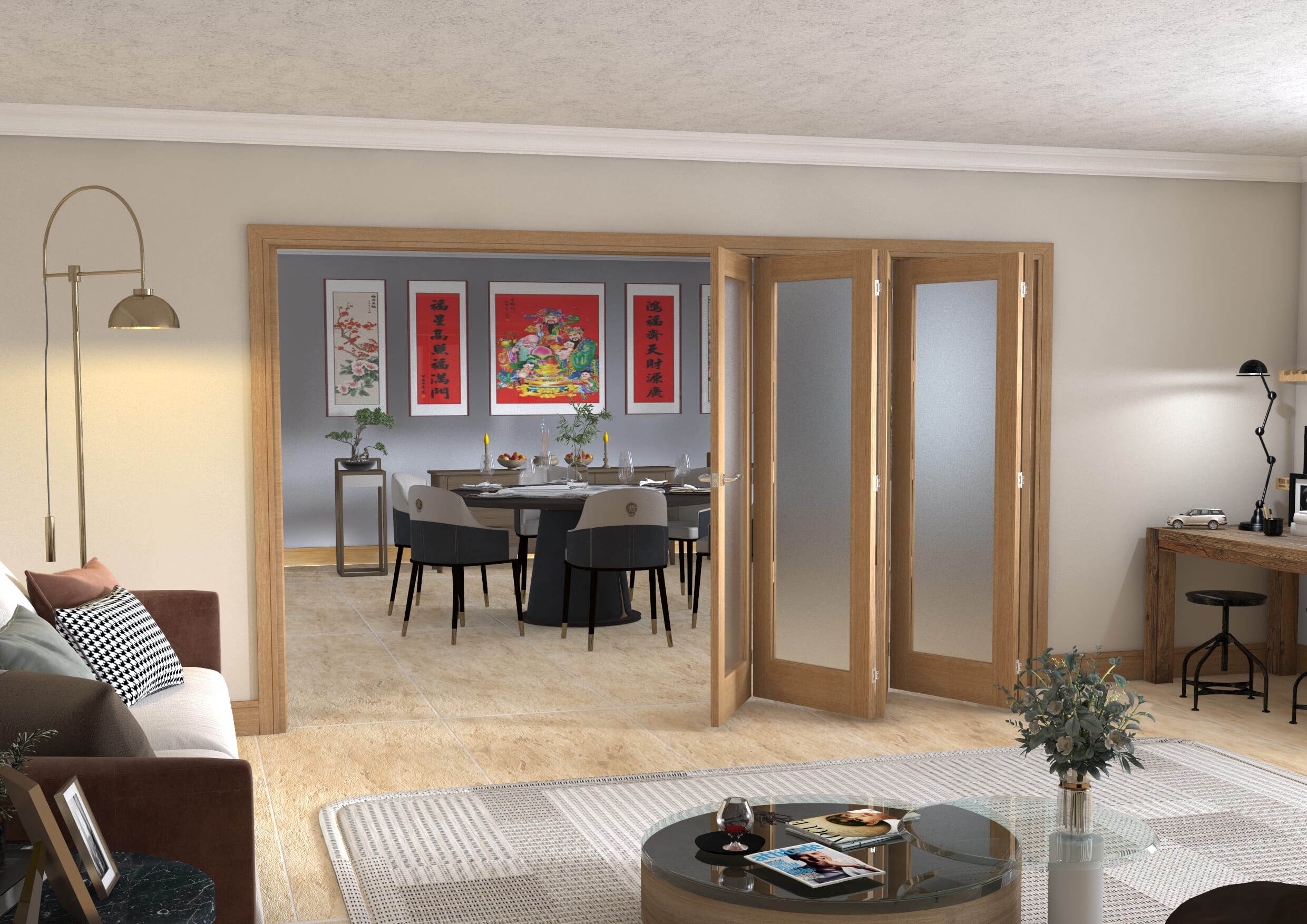 Frosted Glazed Oak - 5 Door Roomfold (5+0 x 2