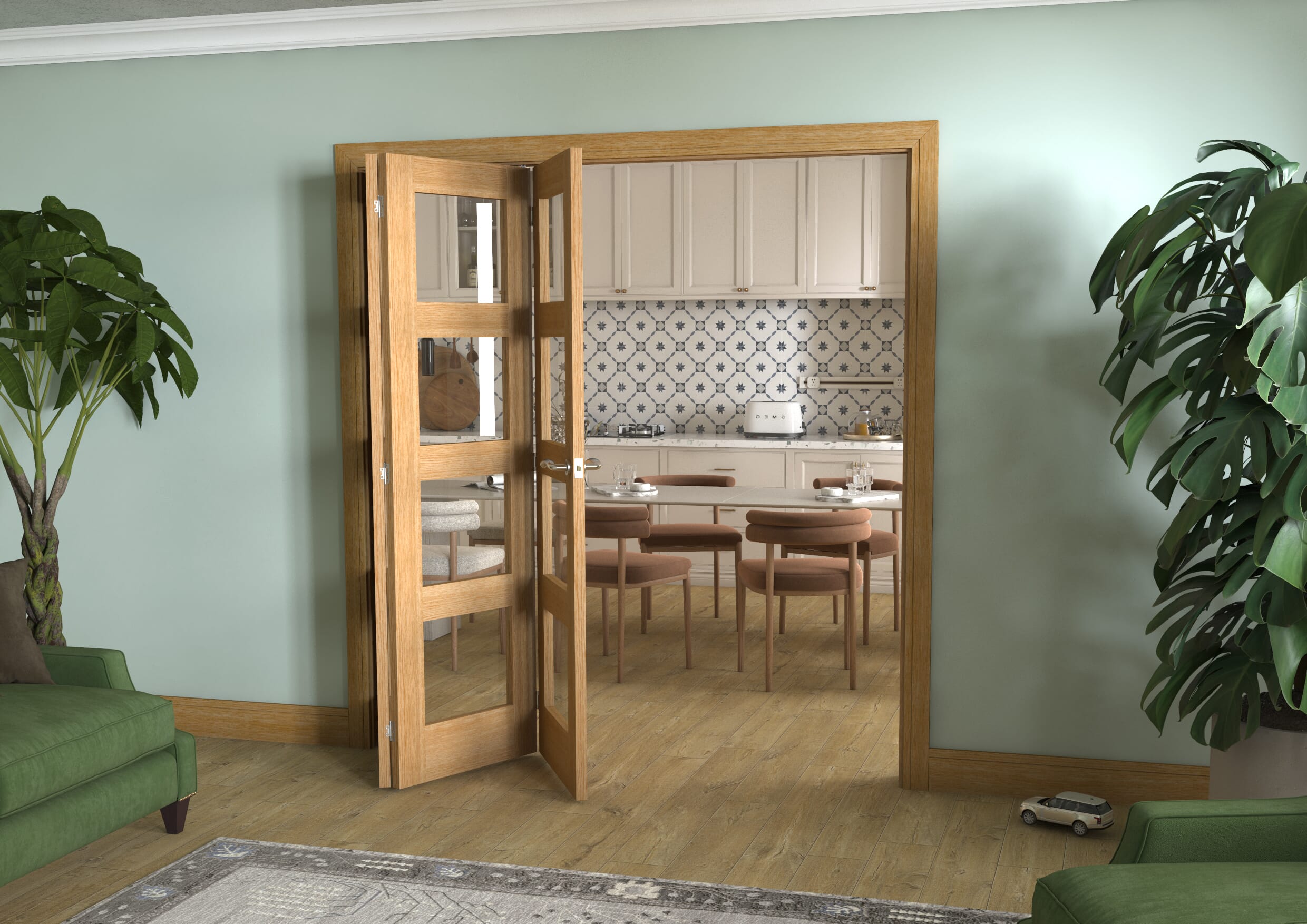 Prefinished Oak 4 Light 3 Door Roomfold (3 x 2