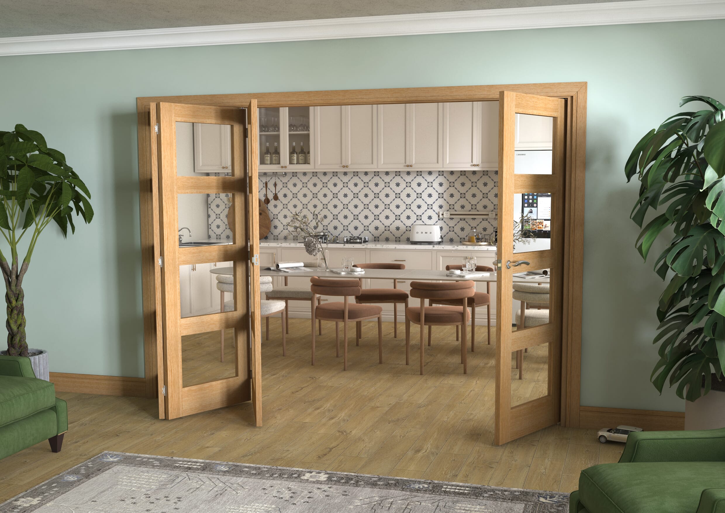 Prefinished Oak 4 Light 4 Door Roomfold (4 x 2