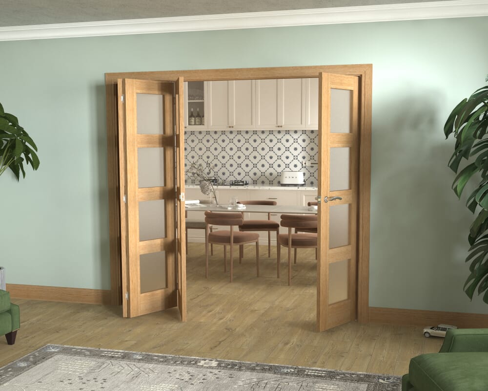 Frosted Glazed Oak 4 Light 4 Door Roomfold (4 x 1