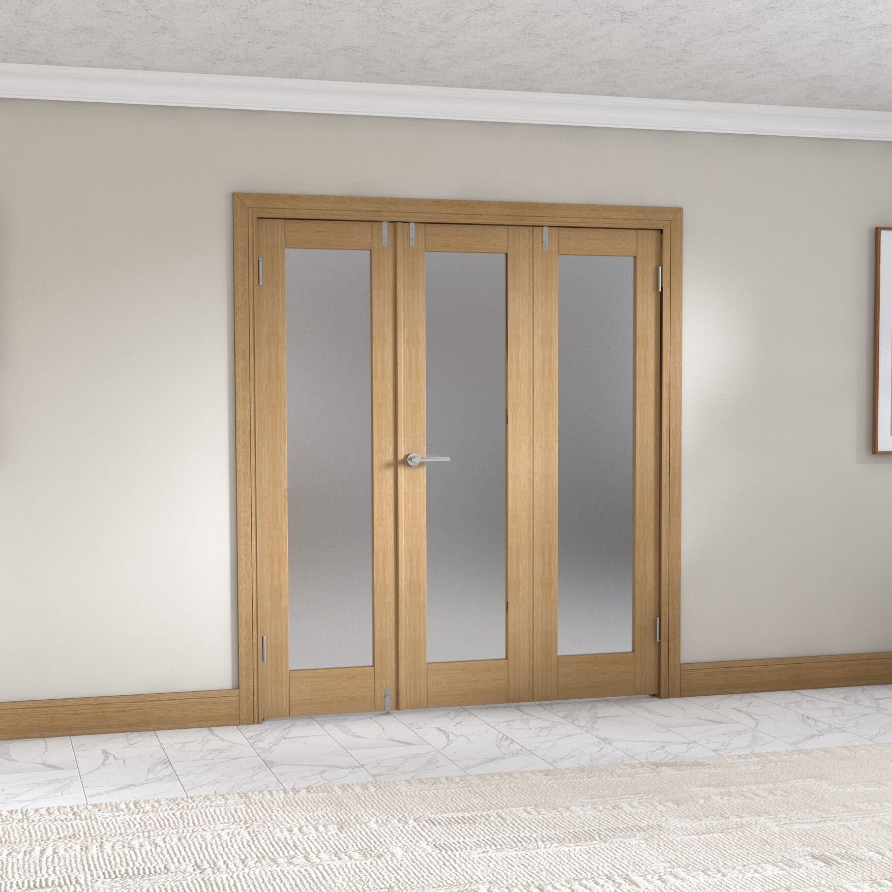 Oak P10 Frenchfold - Frosted Prefinished (3 X 573mm Doors) Image