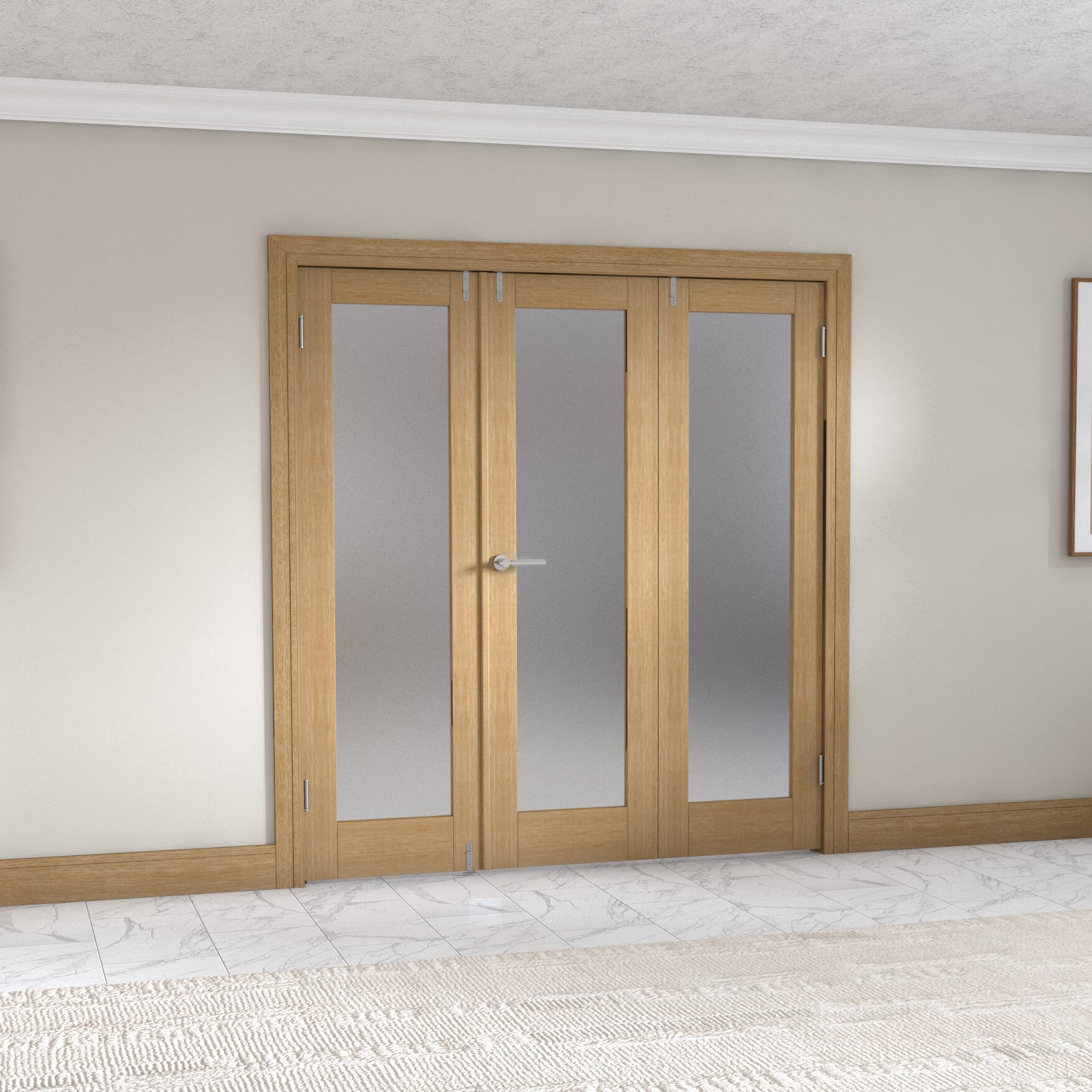 Oak P10 Frenchfold - Frosted Prefinished (3 X 610mm Doors) Image