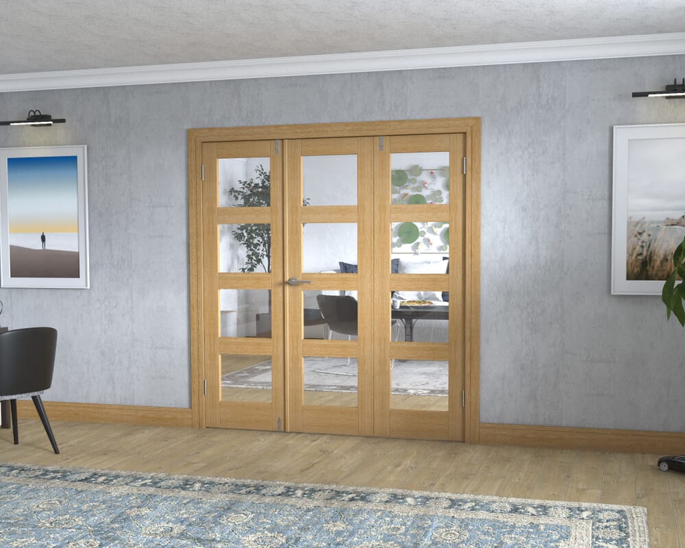 Oak 4L Frenchfold - Clear Prefinished (3 x 610mm Doors)