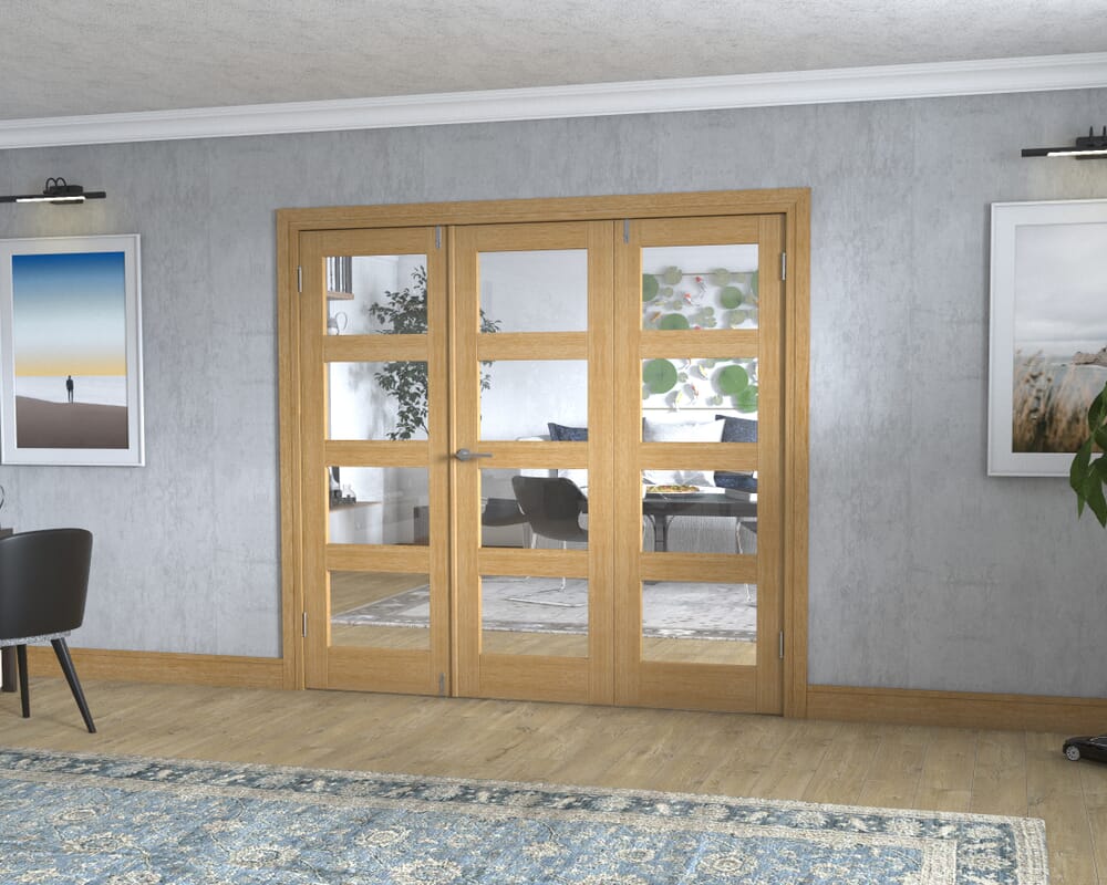 Oak 4L Frenchfold - Clear Prefinished (3 x 686mm Doors)
