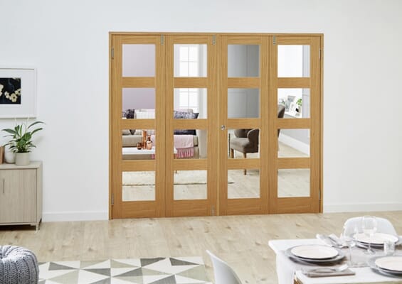 Prefinished Oak 4L Folding Room Divider (4 x 610mm Doors)
