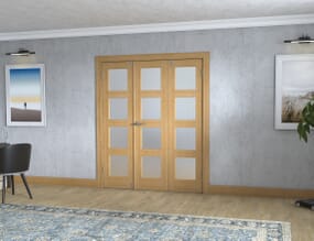 Prefinished Oak 4L Frosted Folding Room Divider (3 x 533mm Doors)