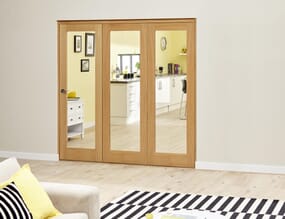 Prefinished Oak Roomfold Deluxe  Internal Bifold Doors with Clear Glass