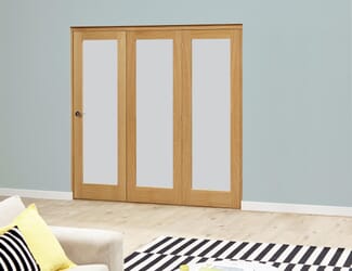 Prefinished Oak Roomfold Deluxe  Internal Bifold Doors with Frosted Glass