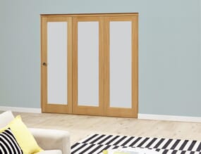 Prefinished Oak Roomfold Deluxe  Internal Bifold Doors with Frosted Glass