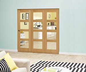 Prefinished Oak 4L Roomfold Deluxe  Internal Bifold Doors with Clear Glass