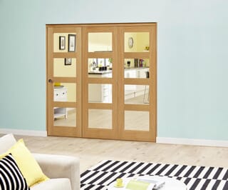 Prefinished Oak 4L Roomfold Deluxe Internal Bifold Doors with Clear Glass
