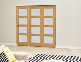 Prefinished Oak 4L Roomfold Deluxe  Internal Bifold Doors with Frosted Glass