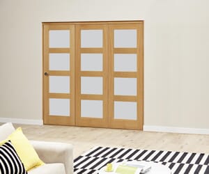 Prefinished Oak 4L Roomfold Deluxe  Internal Bifold Doors with Frosted Glass