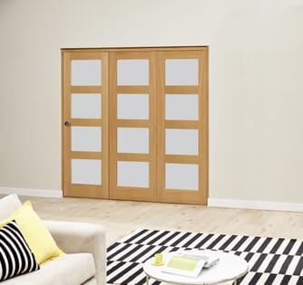Prefinished Oak 4L Roomfold Deluxe - Frosted Glass