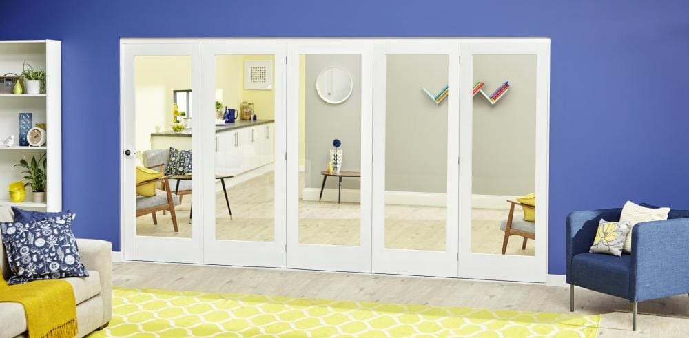 White P10 Roomfold Deluxe - Clear Glass Bifold Doors At Climadoor