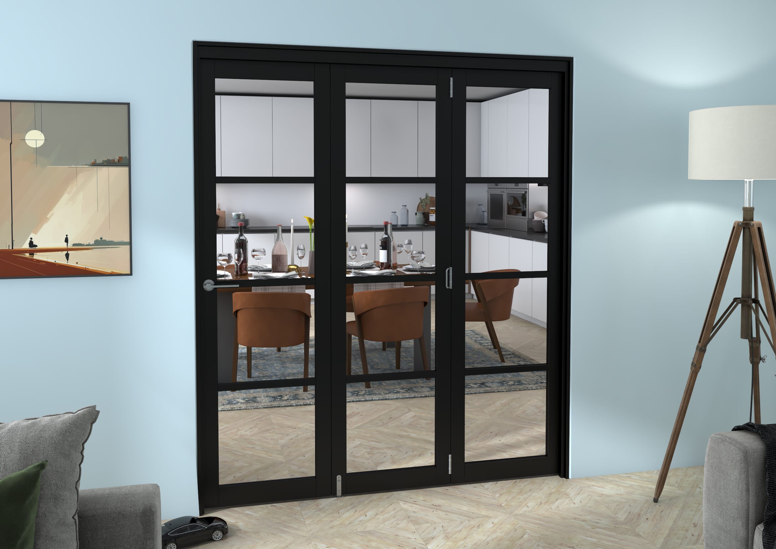 Black Kensington 4L 3 Door Roomfold Grande 1800mm (6ft) 3 + 0 Set