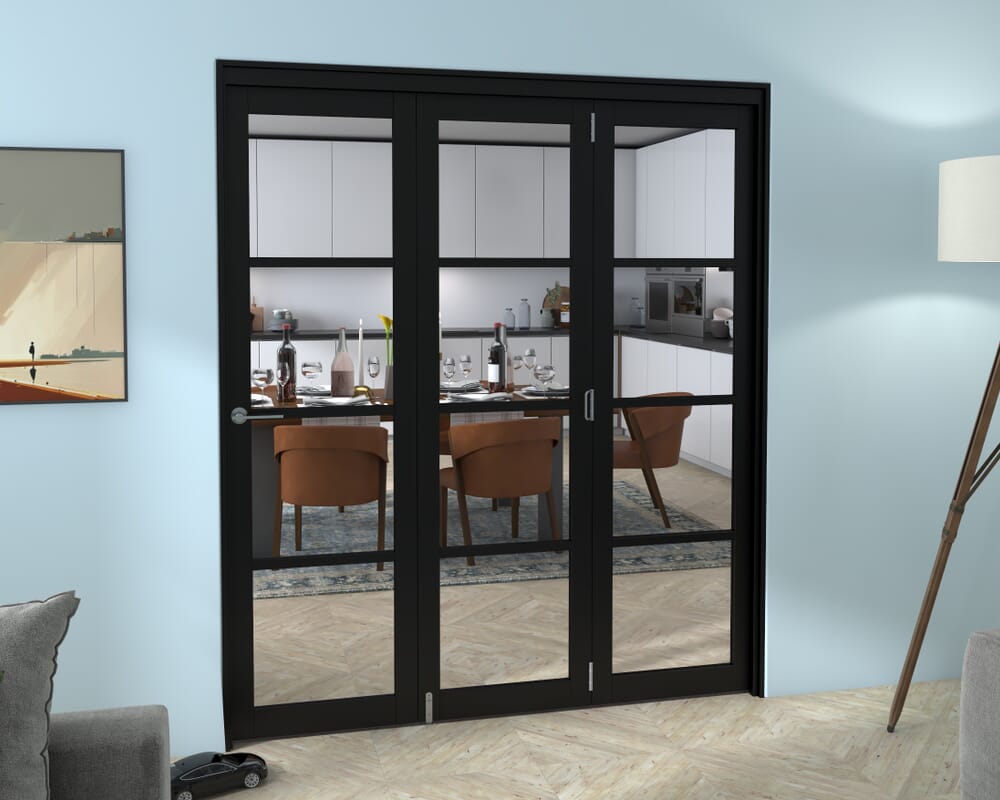 Black Kensington 4L 3 Door Roomfold Grande 1800mm (6ft) 3 + 0 Set